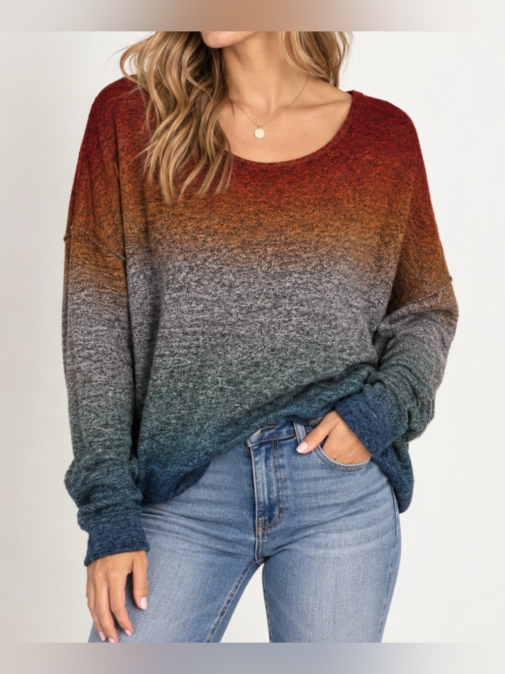 Saturday Sunday by Anthropologie Rainbow Ombre Scoop Neck Sweater - Size M